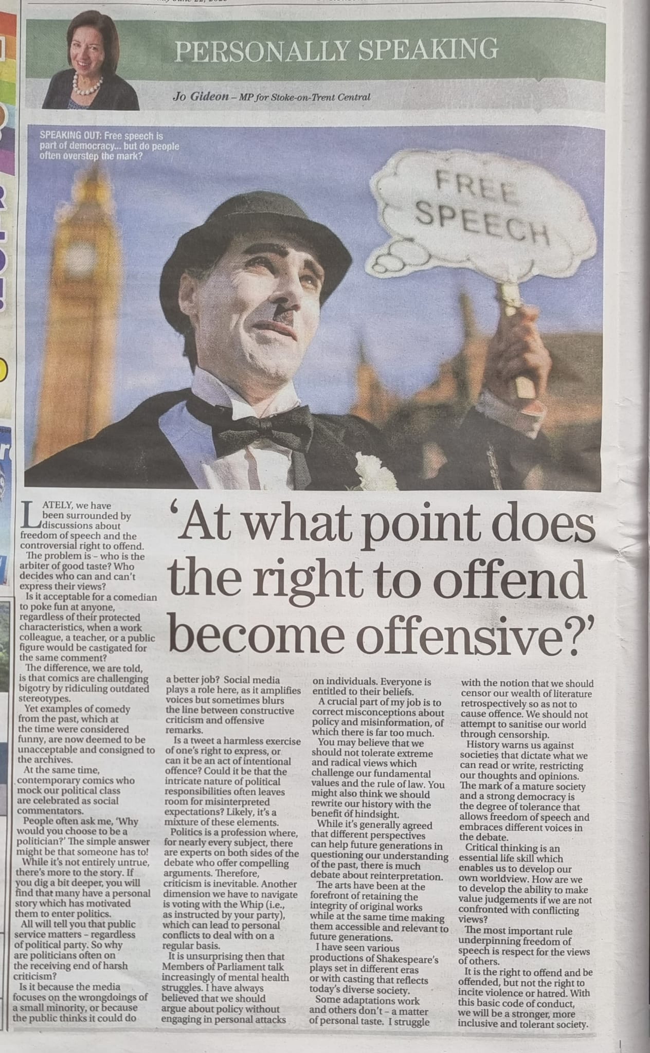 Stoke Sentinel Personally Speaking: 'At what point does the right to offend become offensive?'