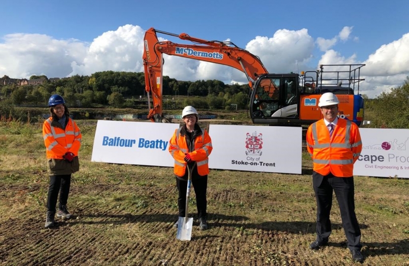 Jo joins Leader of the Council Abi Brown to cut the first sod at the site of the new Etruria Valley Link Road