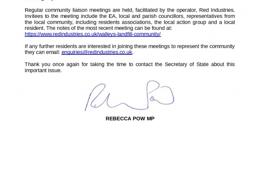 Ministerial response - Walley's Quarry page 2