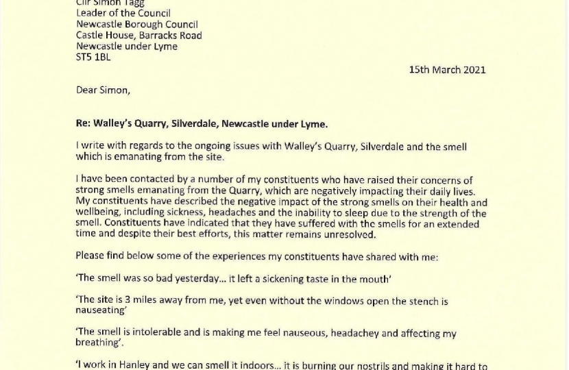 Letter to the Leader of Newcastle Borough Council - Page 1