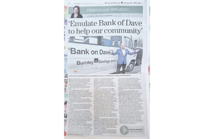 Personally Speaking: "Emulate Bank of Dave to help our community"