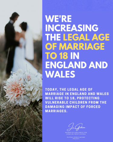 legal age of marriage in England and Wales will rise to 18
